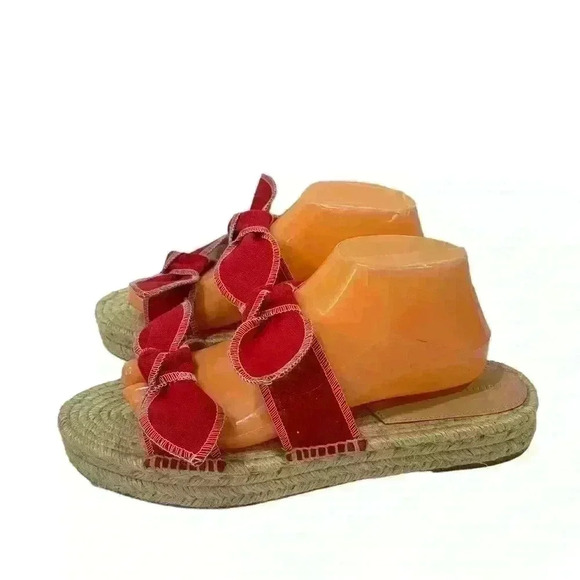 Loeffler Randall Women’s Red Jute Espadrille Sandals Two Bow Strap Size 41 - Picture 7 of 12